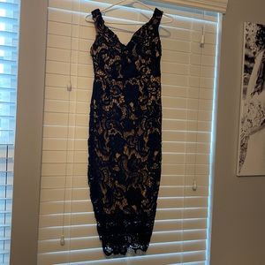 Black and Tan lace wedding guest dress
